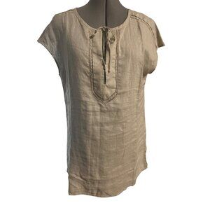 Ellen Tracy Sleeveless Linen Crochet Trim Tunic Top Sandstone Color Size M